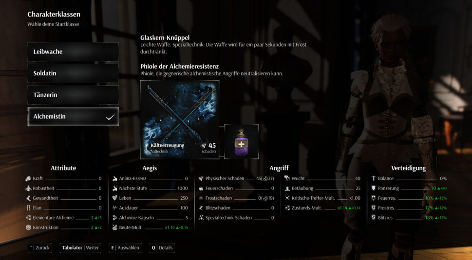 Klassenübersicht zur Alchemistin