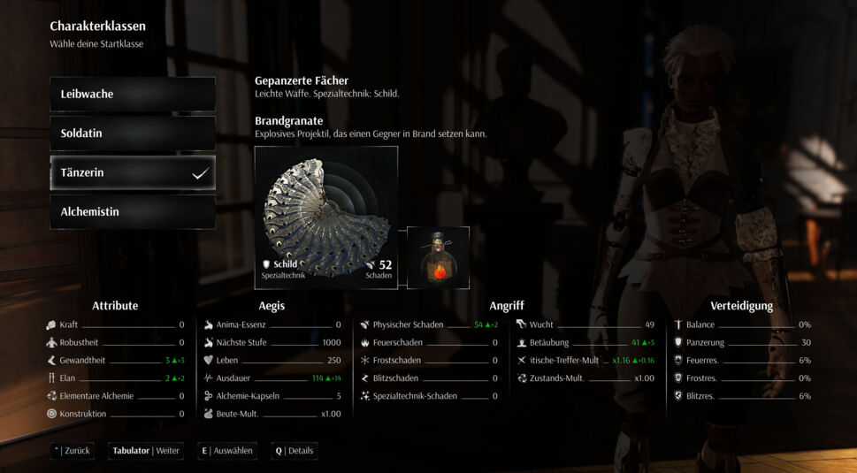 Klassenübersicht zur Tänzerin