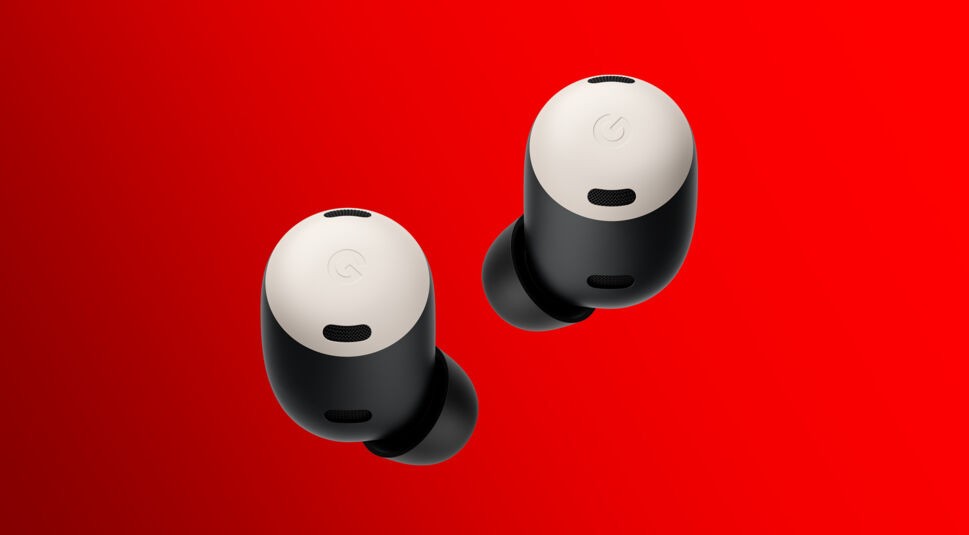 Die Form der neuen Google Pixel Buds Pro in der Farbe Porcelain