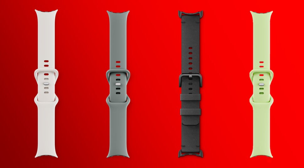 Vier verschiedene Farben der Pixel-Watch-Bänder.