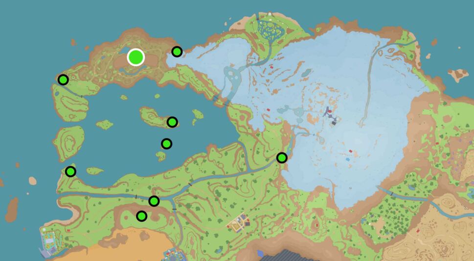 Die Paldea-Karte mit eingezeichetem Fundort des Pokémon Dinglu und der Pfähle