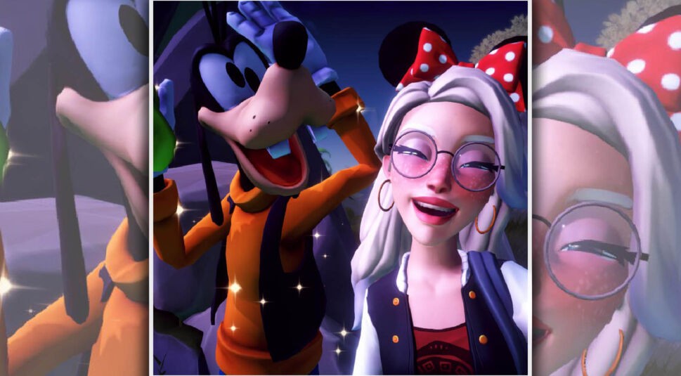 Die Protagonistin aus DIsney's Dreamlight Valley steht neben Goofy