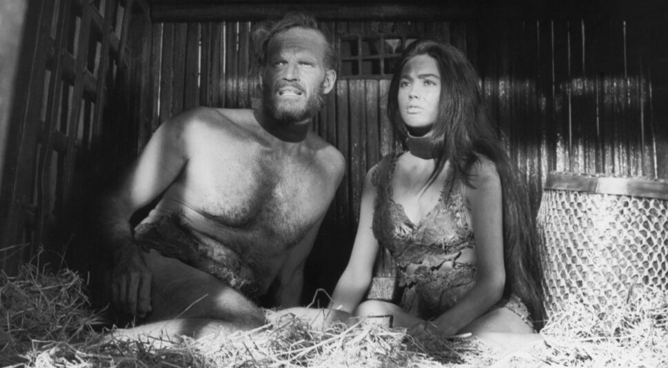 Ein Mann und eine Frau, beide leichtbekleidet, in einem Käfig.