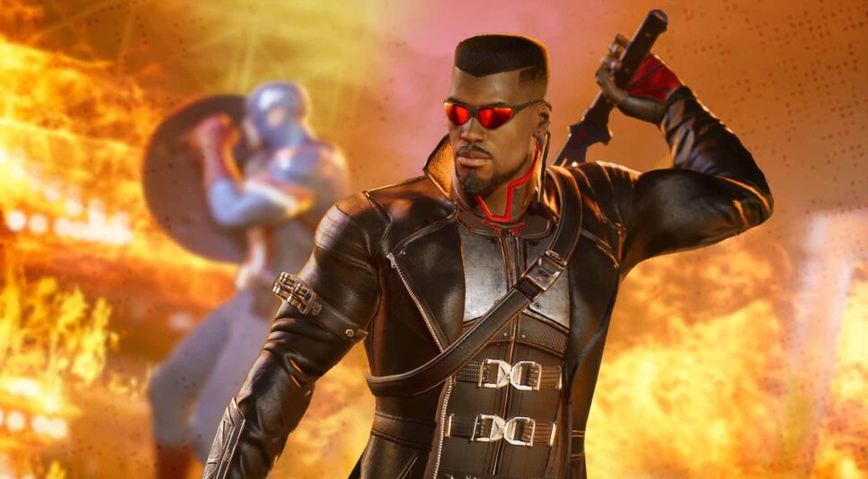 Blade hat seine Hand an seiner Waffe in Marvel's Midnight Suns