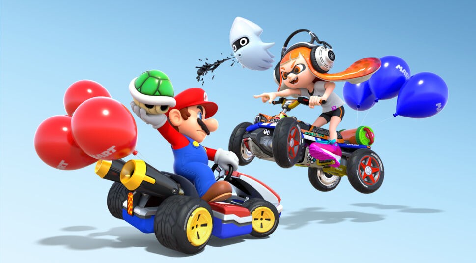 Mario und andere Figur bestreiten sich mit Items