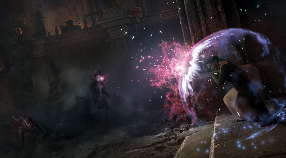 Zwei Zauber:innen beweisen sich in Hogwarts Legecy im Kampf gegeneinander