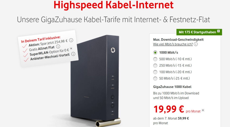 GigaZuhause Vodafone Kabeltarife