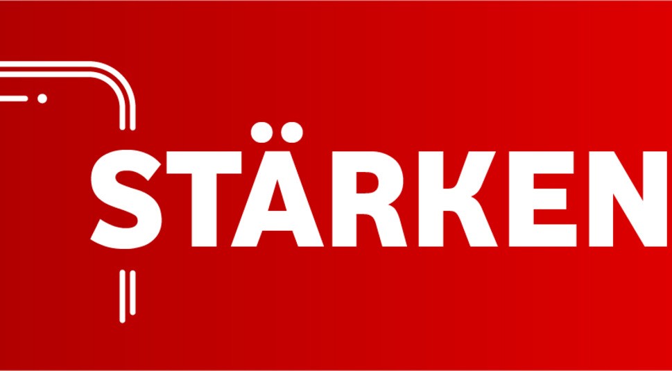Umrisse eines Handys, dazu der Schriftzug Stärken vor rotem Hintergrund