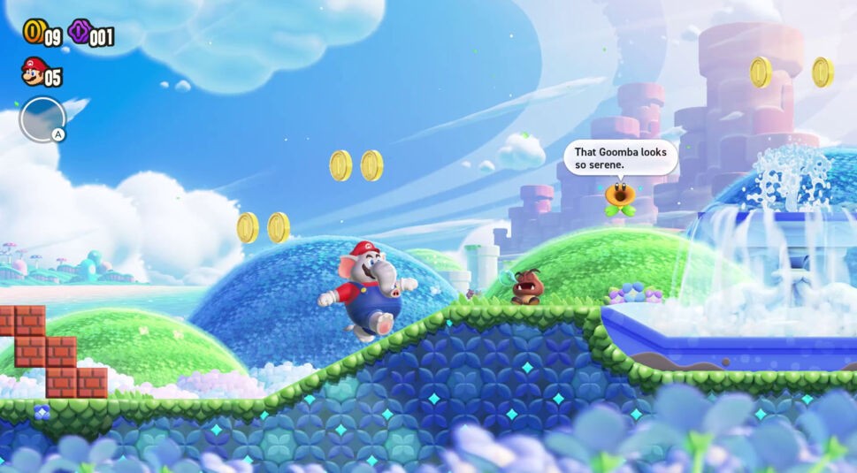 Mario mit dem neuen Power-Up, welches ihn in einen Elefanten verwandelt.