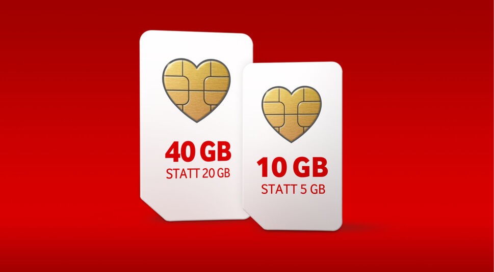 2 SIM Karten mit der Aufschrift 40 und 10 GB nebeneinander