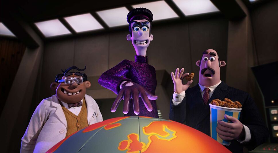 Dr. Fry, Mrs. Tweedy und Reginald Smith in Chicken Run: Operation Nugget.
