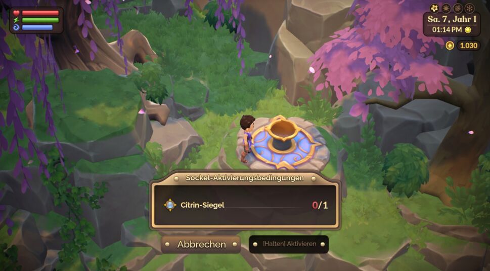 Ein Spieler steht am Sockel vor den Salzwasserminen