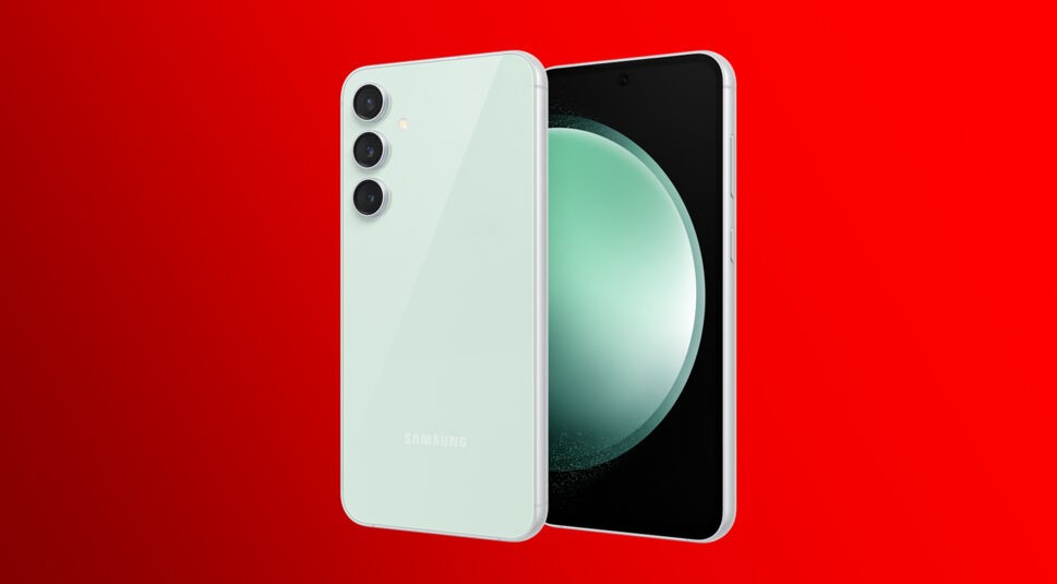 Das S23 FE in der Farbe Mint von vorn und hinten