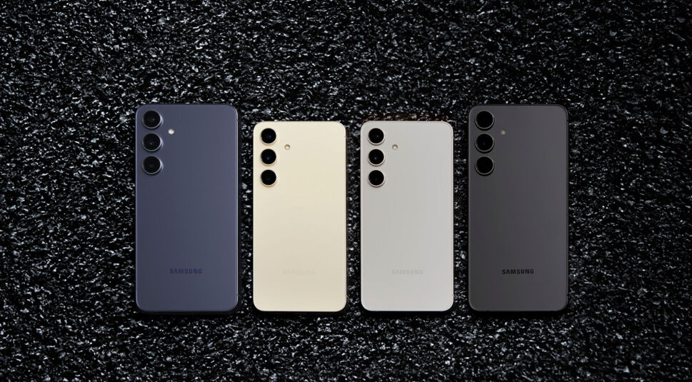 Die Farbvarianten des Galaxy S24 vor schwarzem Hintergrund