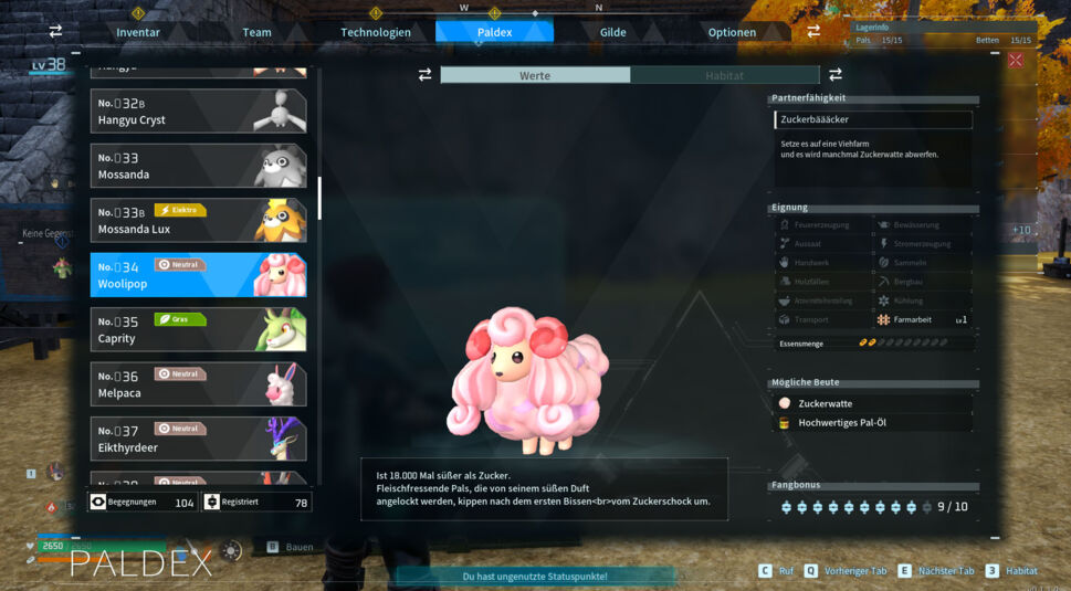 Der Paldex-Eintrag eines Woolipop in Palworld