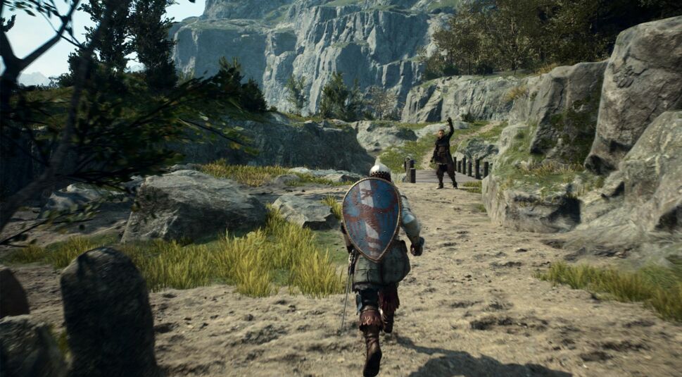 Charakter aus Dragon's Dogma 2 beim Erkunden der Landschaft