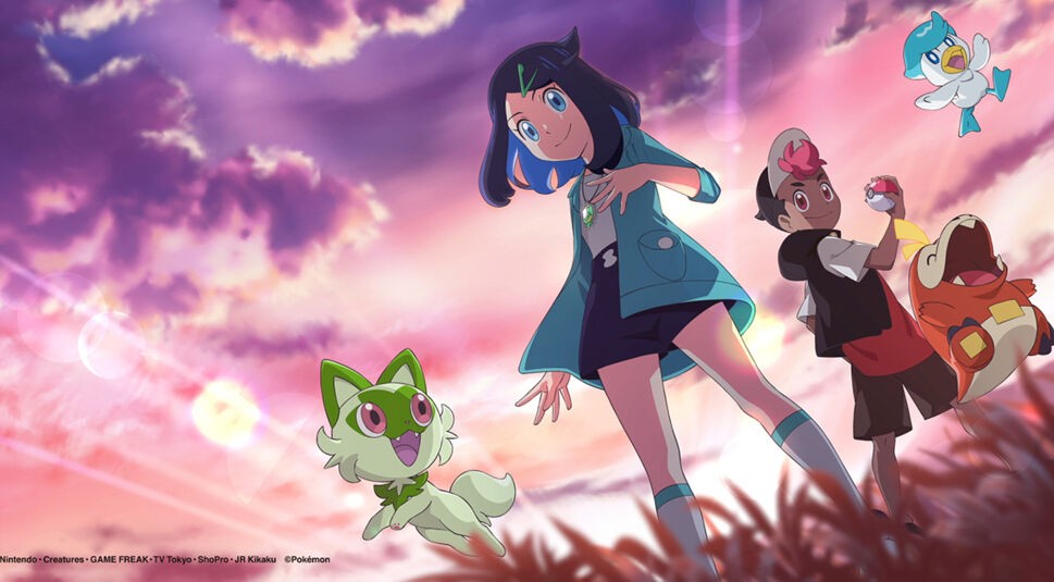 Liko steht vor einem lilanen Himmel in der Serie Pokémon Horizonte