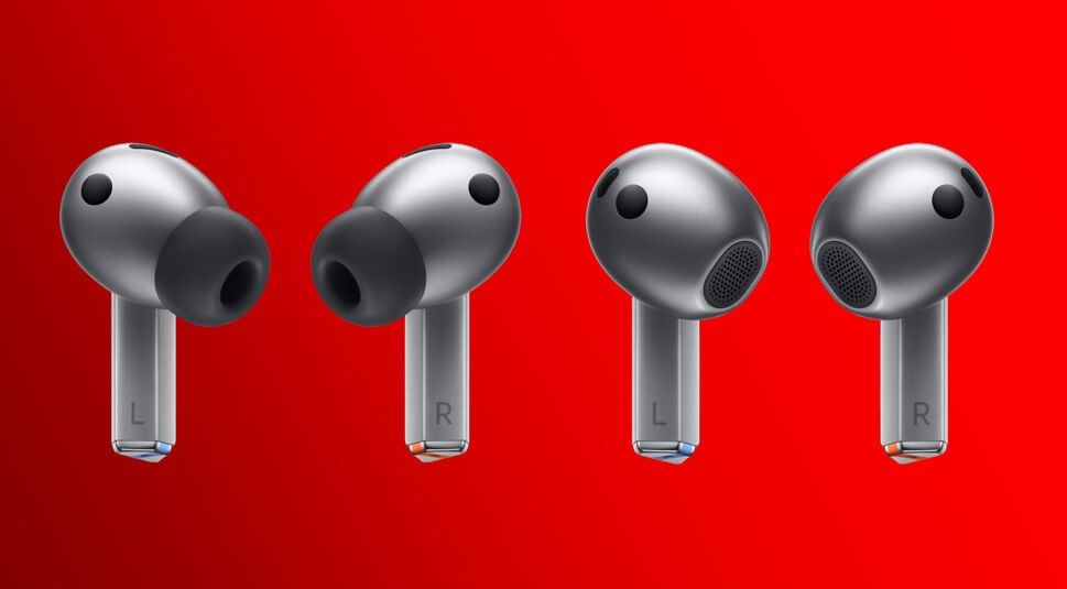 Aus der linken Seite sind die Buds3 Pro zu sehen, auf der rechten Seite die Buds3.