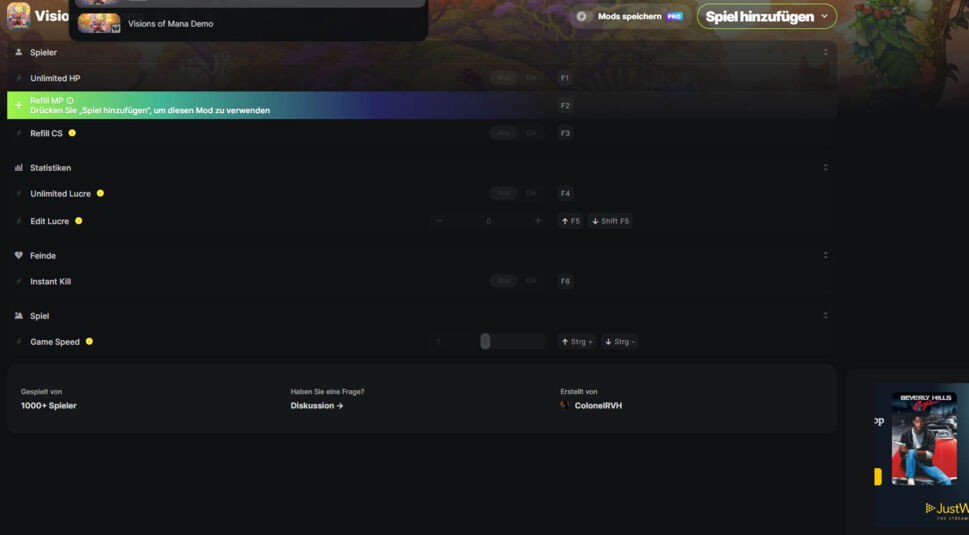WeMod-Trainer zu Visions of Mana