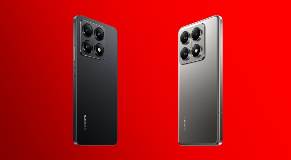 Auf diesem Bild stehen sich das Xioami 14T in Black und das Xiaomi 14T Pro in Titan Grey gegenüber.