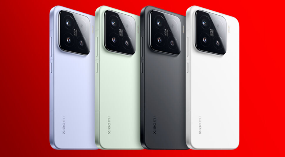 Das Xiaomi 15 in den Farben Lila, Hellgrün, Grau und Weiß