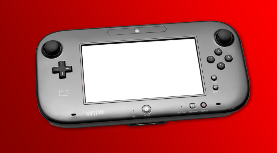 Die WII U vor rotem Hintergrund