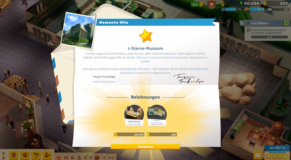 Erste Sternebewertung in Two Point Museum