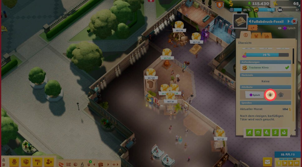 Übersichtsfenster eines Exponats in Two Point Museum