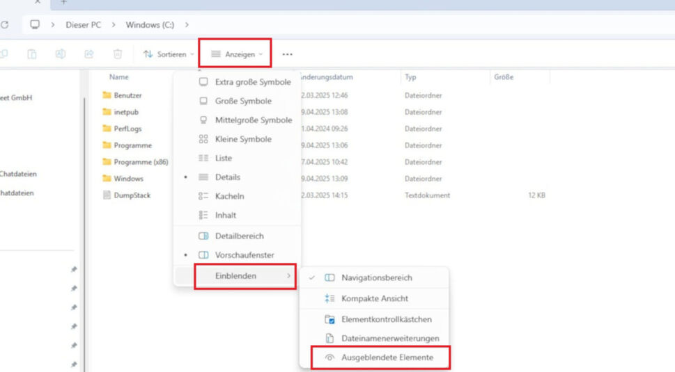 Ordnerstruktur im Explorer