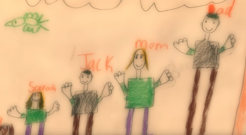 Tödlich: Eine Amerikanische Ehe - Eine Kinderzeichnung mit zwei Kindern, einer Mutter und einem Vater.