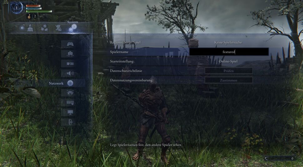 Das Menü in „Elden Ring Nightreign“, in dem Du den Spielernamen änderst.