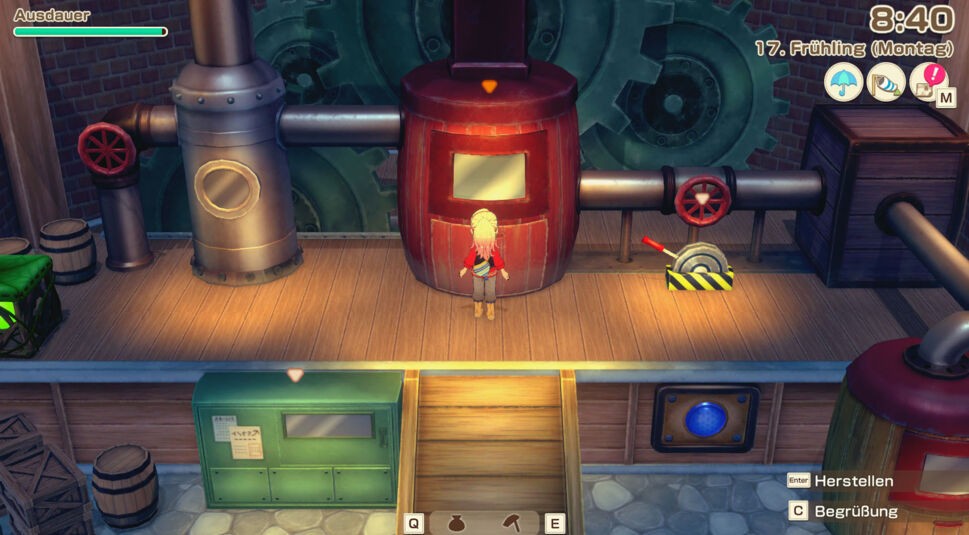 Ein:e Spieler:in steht an einer der Mühlen in „Story of Seasons: Grand Bazaar“.