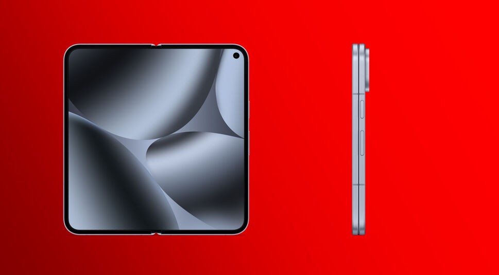 Auf dem Bild ist zwei Mal das Google Pixel 10 Pro Fold in der Farbe Moonstone (Grau) zu sehen. Ein Mal aufgeklappt und ein Mal zusammengeklappt.