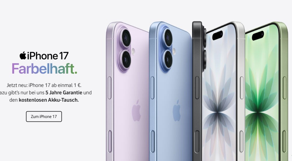 Mehrere Modelle des iPhone 17 in verschiedenen Farben mit dem Schriftzug Farbelhaft