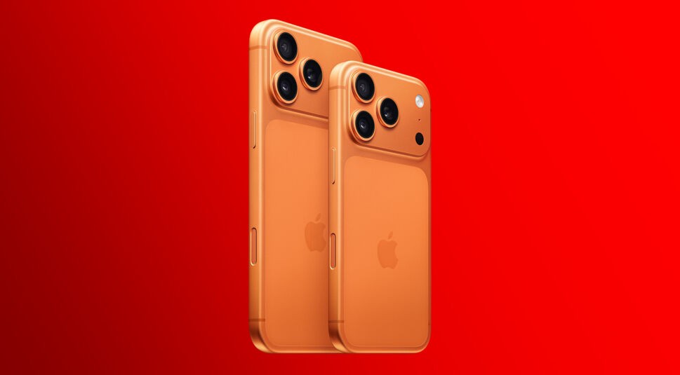 Auf dem Bild in dem Artikel zur neuen iPhone 17-Serie sind das iPhone 17 Pro und iPhone 17 Pro Max in Cosmic Orange nebeneinander zu sehen.