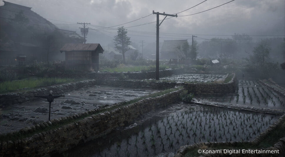 Auf dem Bild in dem Artikel zum Silent Hill f-Test ist eine ländliche, neblige Szenerie dargestellt.