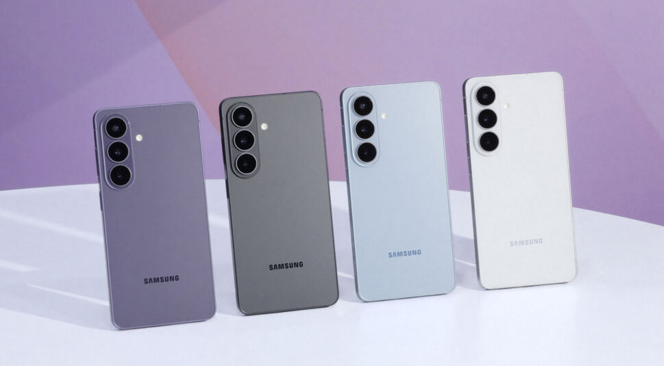 Das Galaxy S26 in den Farben Cobalt Violet, Black, Sky Blue und White.