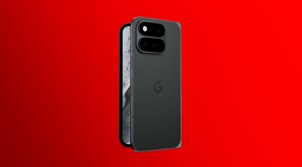 Das Google Pixel 11 Pro Fold ist von hinten leicht aufgeklappt zu sehen.