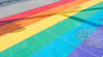 Gay pride flag crosswalk in Montreal gay village