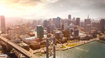 San Francisco Oakland-Bay-Bridge Luftbild - Lieferroboter darf auf Gehwegen in San Francisco liefern