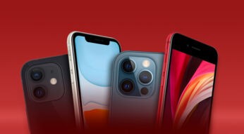 Mehrere iPhone-Modelle vor rotem Hintergrund