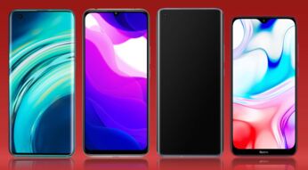 Xiaomi-Handy-Vergleich: Mehrere Smartphones von vorne in einer Reihe