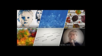 Gemälde, Bilder, Portraits und Texte, die durch KI entstanden sind, in einer Collage.