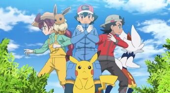 Chloe. Evoli, Ash, Pikachu und Goh aus der Serie Pokemon Meister-Reisen