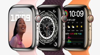 Apple Watch Series 7 in drei Ausführungen nebeneinander