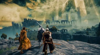 Drei Charaktere stehen in Elden Ring auf einer Klippe