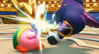 Kirby kämpft gegen Meta-Knight in Kirby und das vergessene Land