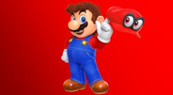 Super Mario vor einem roten Hintergrund