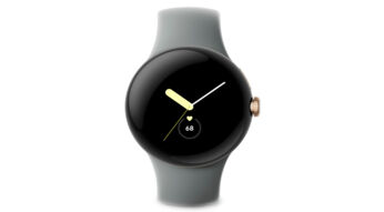 Googles Pixel Watch mit grauem Armband