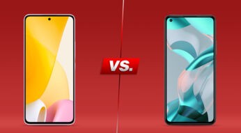 Zwei Smartphones von vorne vor rotem Hintergrund: Xiaomi 12 Lite 5G und Xiaomi 11 Lite 5G NE